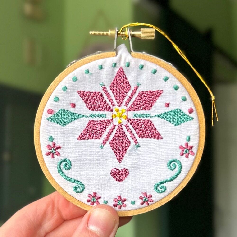VTG Sewn Seasonal Snowflake Winter Round Wall Sign Accent Decor